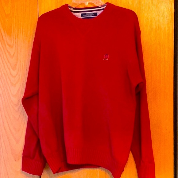 Tommy Hilfiger men’s XL cotton knit red crew neck pullover sweater preppy EUC - Picture 1 of 8